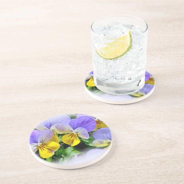Pansies - Purple and Yellow Coaster (Side)