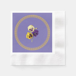 Pansies, purple and yellow paper plates napkin