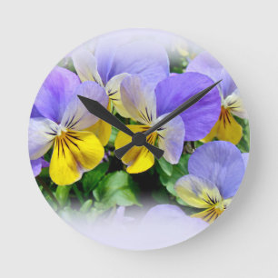 Pansies - Purple and Yellow Round Clock