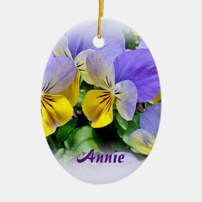 Pansies - Purple asnd Yellow Ceramic Tree Decoration (Front)