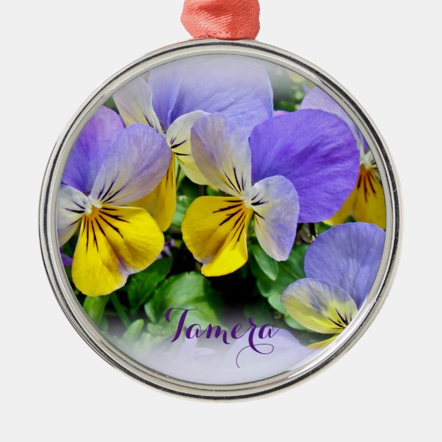 Pansies - Purple asnd Yellow Metal Tree Decoration (Front)