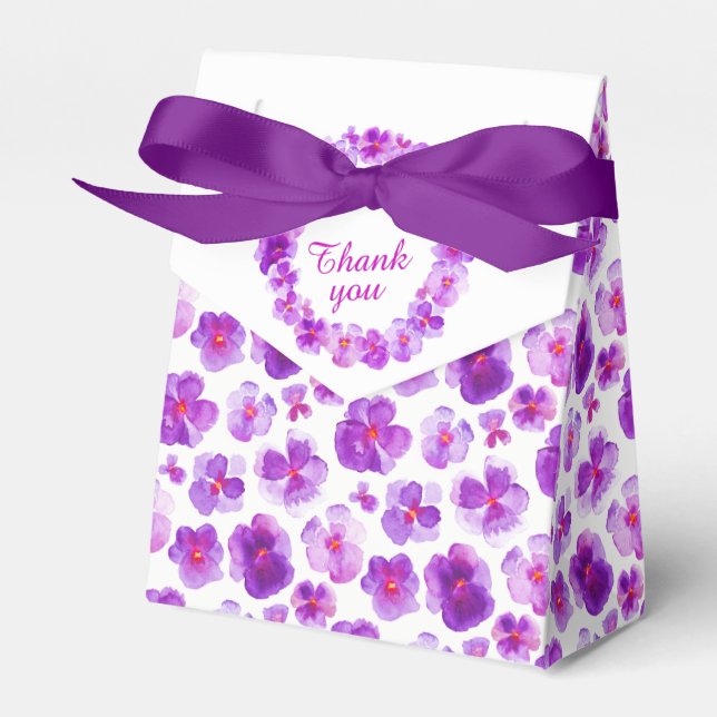 Pansies purple watercolor art thank you gift box (Front Side)