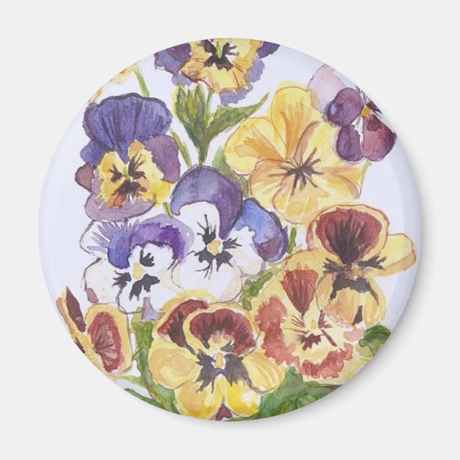Pansies Round Magnet (Front)