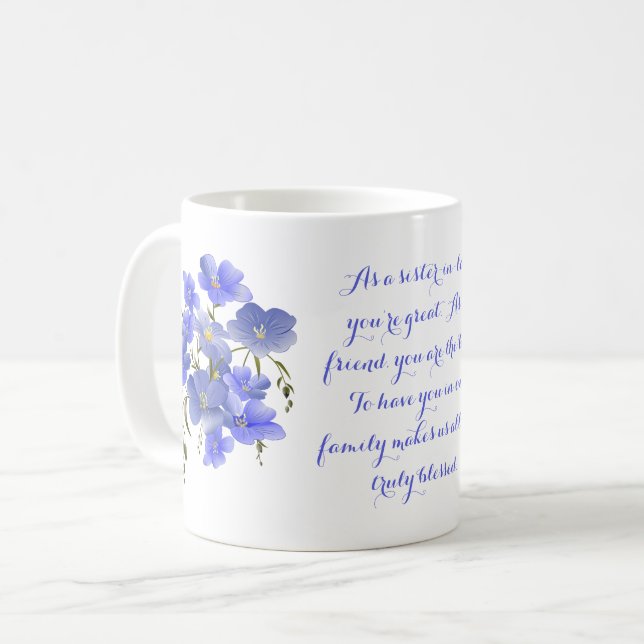 Pansies, Sister in Law, Friend & Family Coffee Mug (Front Left)