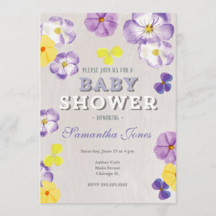 Pansies violas baby shower invitation