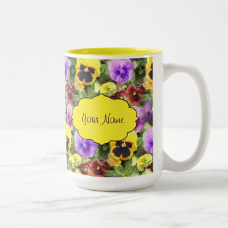 Pansies Watercolor Two-Tone Coffee Mug