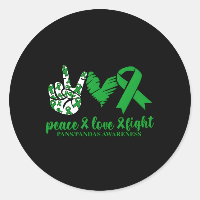 Panspandas Awareness Green Ribbon Peace Love Cure Classic Round Sticker (Front)