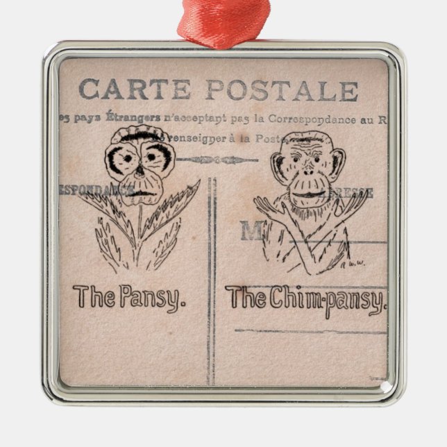 Pansy and Chimp Humour Metal Tree Decoration (Front)