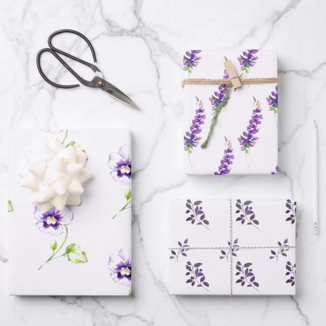 Pansy and Lavender Assortment of Wrapping Paper (Front)