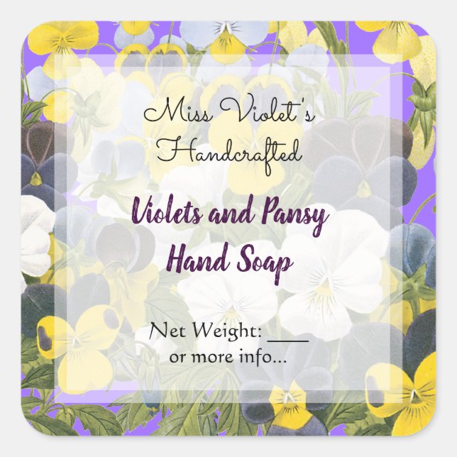 Pansy and Violets Custom Soap or Craft Stickers (Front)
