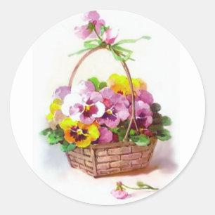 Pansy Basket Classic Round Sticker