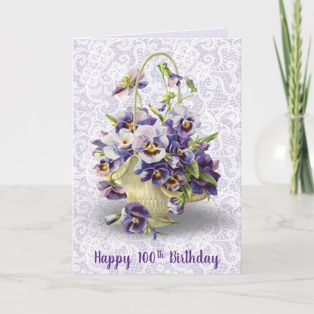 Pansy Basket for 100th Birthday  Card (Front)