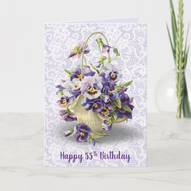 Pansy Basket for 55th Birthday  Card (Front)