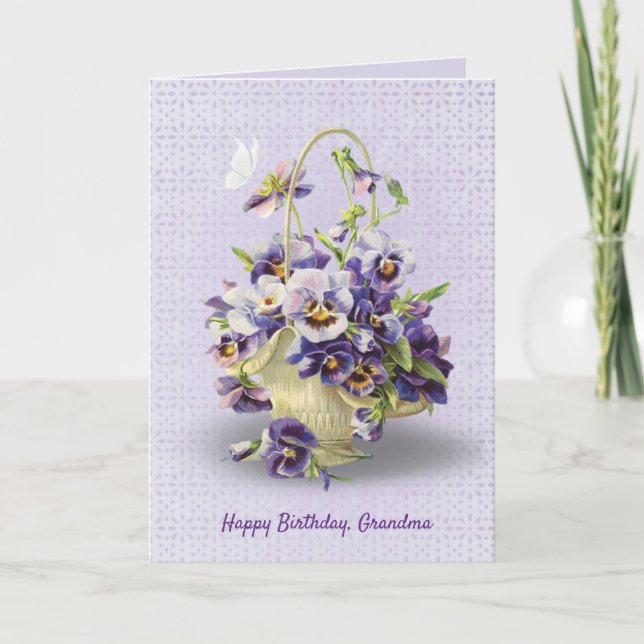 pansy basket on eyelet for Grandma's  birthday Card (Front)
