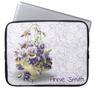 Pansy Basket On Lace Laptop Sleeve