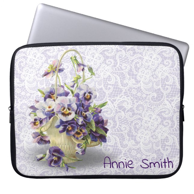 Pansy Basket On Lace Laptop Sleeve (Front)