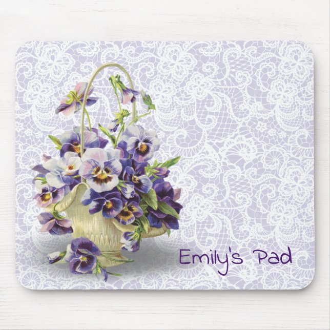 Pansy Basket On Lace  Mouse Mat (Front)