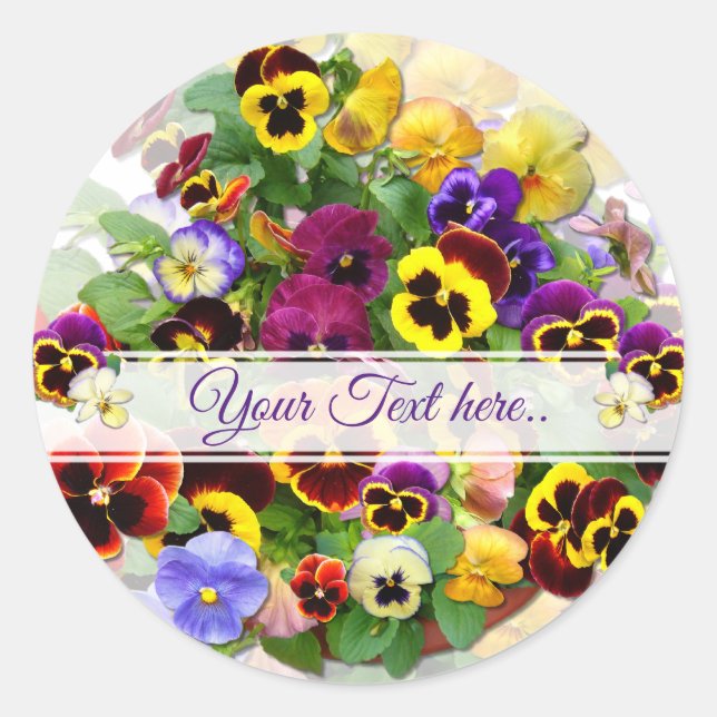 PANSY BEAUTY ADD YOUR TEXT CLASSIC ROUND STICKER (Front)