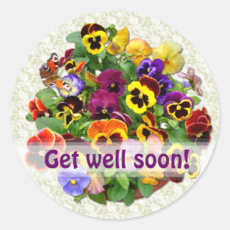 PANSY BEAUTY  "Get Well" Classic Round Sticker