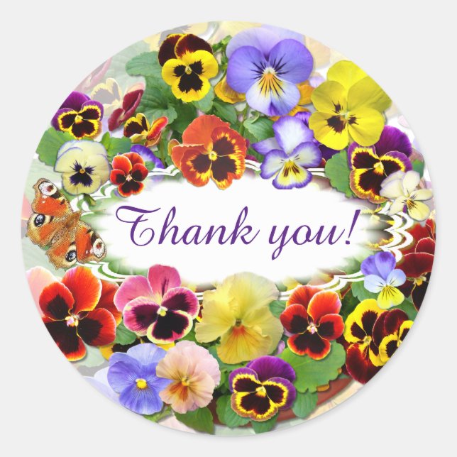 Pansy Beauty Thank You Classic Round Sticker (Front)