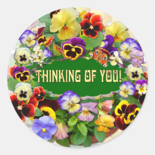 Pansy Beauty Thinking of  You Greeting Classic Round Sticker