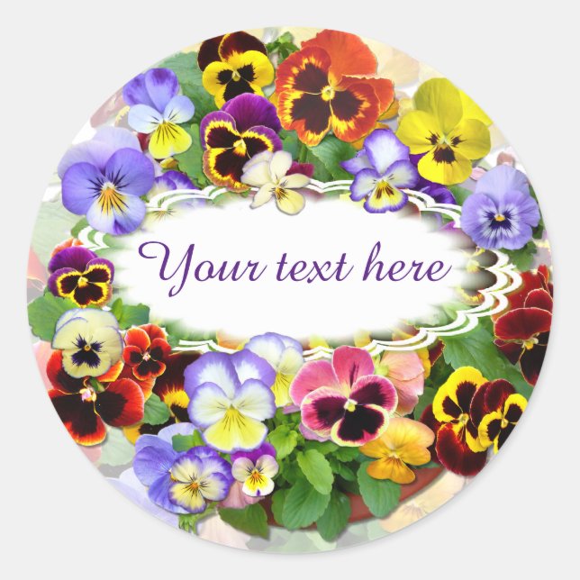 Pansy Beauty Your Text Classic Round Sticker (Front)
