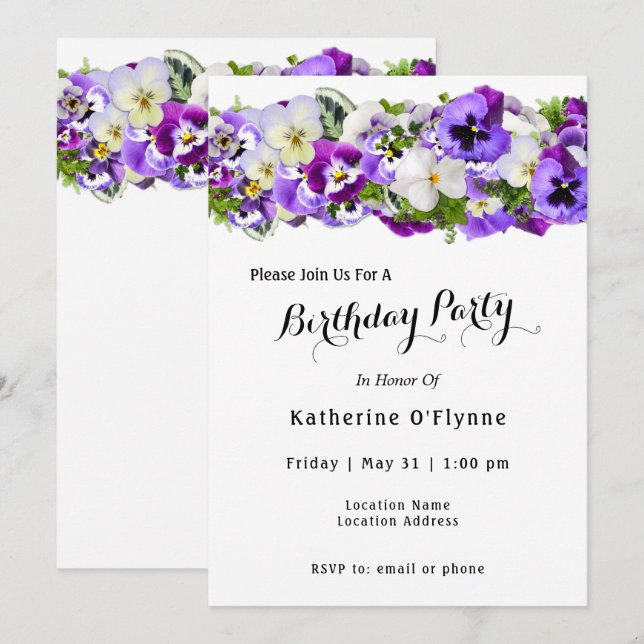 Pansy Birthday Invitation (Front/Back)