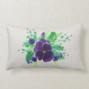 Pansy Bouquet Custom Background Colour Lumbar Cushion