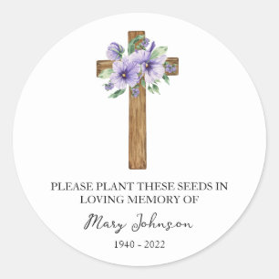 Pansy Cross Memorial Funeral Seed Packet Classic Round Sticker