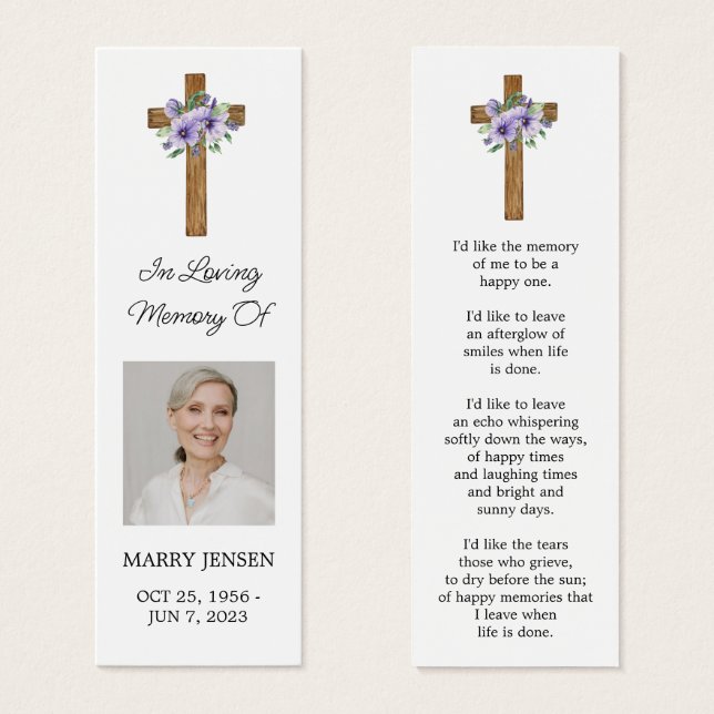 Pansy Cross Photo Funeral Bookmark (Front & Back)