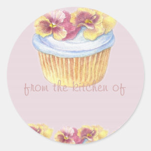 PANSY CUPCAKE ILLUSTRATION KITCHEN LABEL