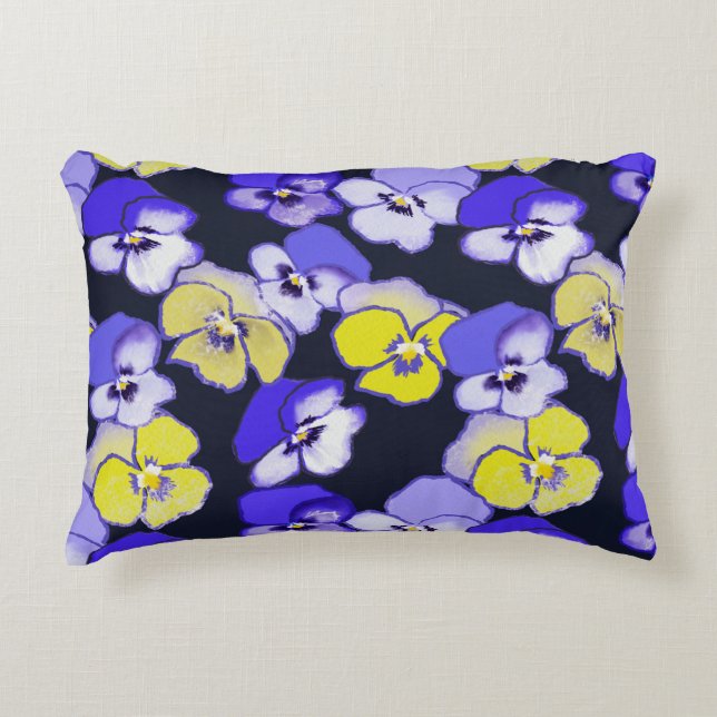 Pansy design Yellow Purple Blue Garden Flowers Decorative Cushion (Front)