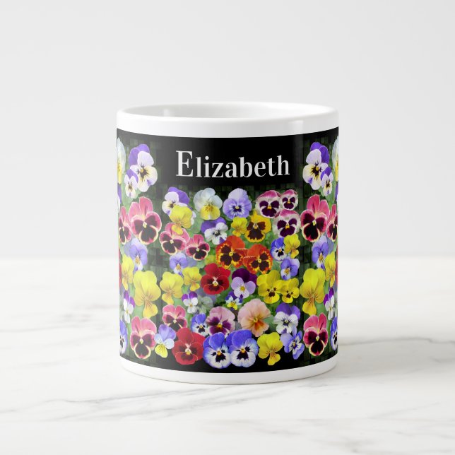 Pansy Display Add Your Text Large Coffee Mug (Front)