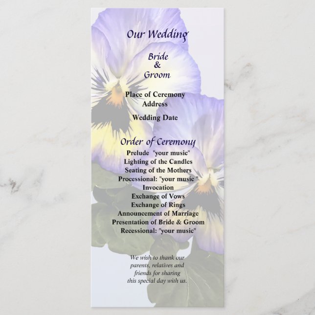 Pansy Duo Wedding Program Programme (Front)