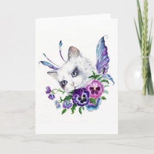 Pansy fairy kitty greeting card