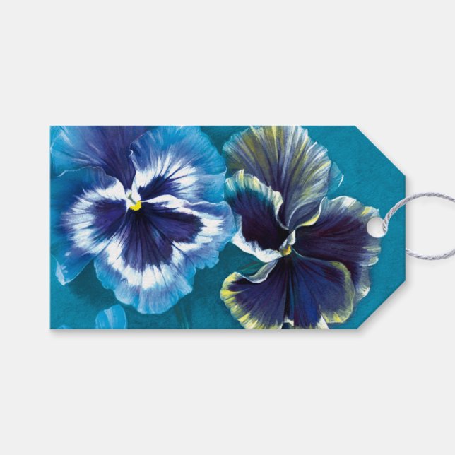 Pansy fine art painting blue gift tag (Front (Horizontal))