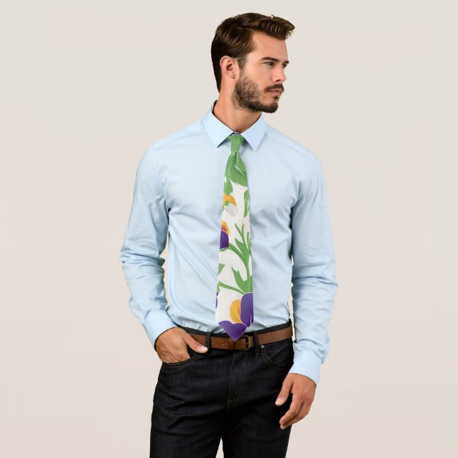 Pansy Floral Colourful Personalised Pattern Tie (In Situ)
