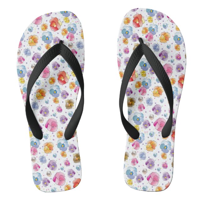 Pansy Floral Flowers Fun Colourful  Flip Flops (Footbed)