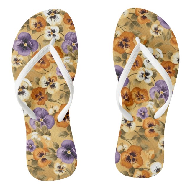 Pansy Floral Pattern Flip Flops (Footbed)