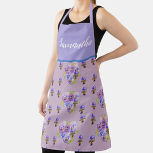 Pansy Floral Shabby Chic Lavender Purple Viola Apron
