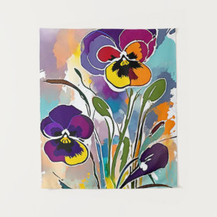 Pansy Flower Abstract Art Floral Colourful Bright Tapestry