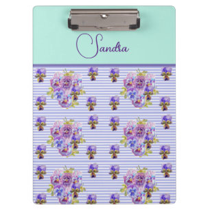Pansy Flower Aqua floral Mom Customizable Name Clipboard