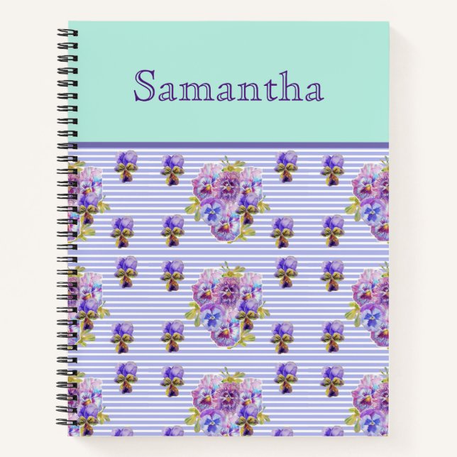 Pansy Flower Aqua floral Recipe Notebook Journal (Front)