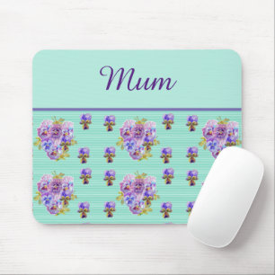 Pansy Flower Aqua Stripe floral Mum Mothers Day Mouse Mat