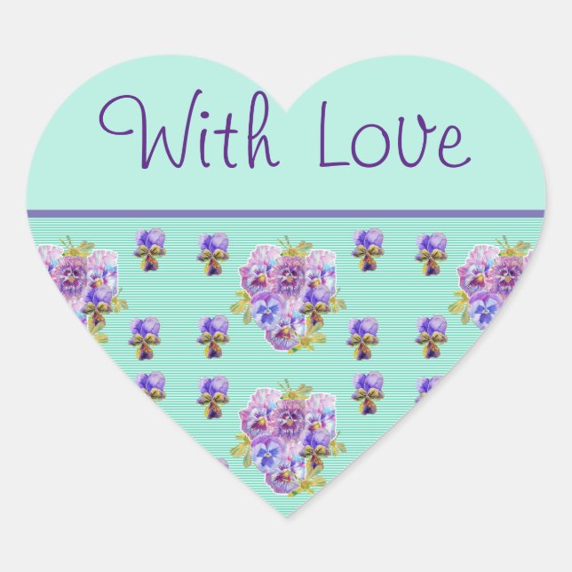 Pansy Flower Aqua Stripe floral With Love Sticker (Front)