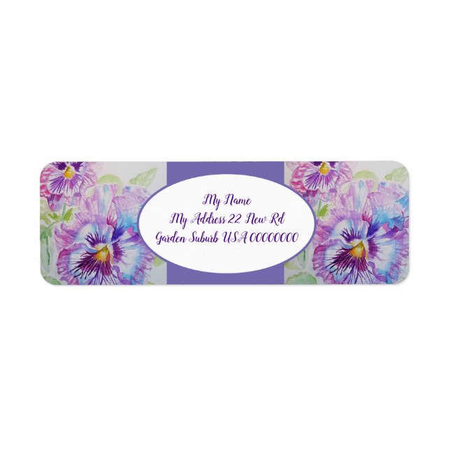 Pansy Flower Art Watercolour Return Address Labels (Front)