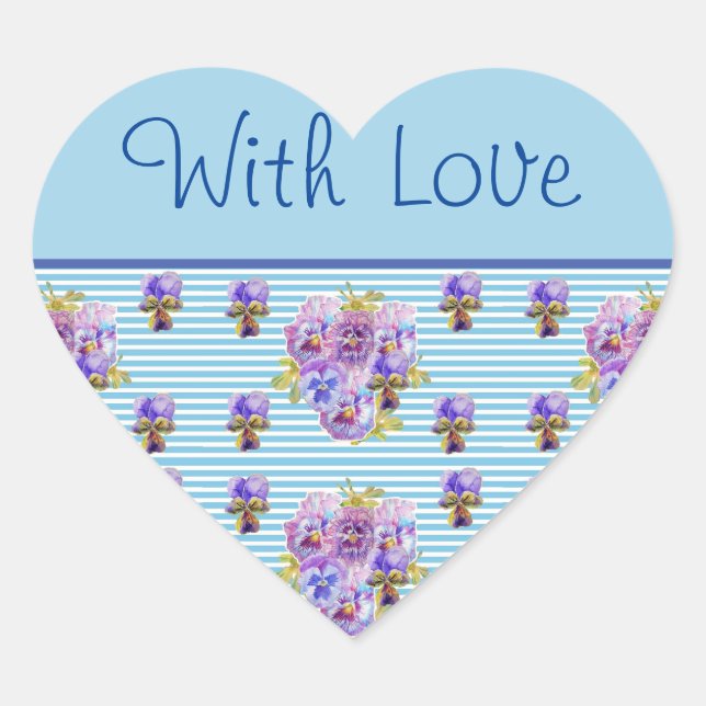 Pansy Flower Blue Stripe floral With Love Sticker (Front)