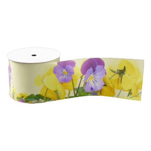 Pansy Flower Floral Grosgrain Ribbon