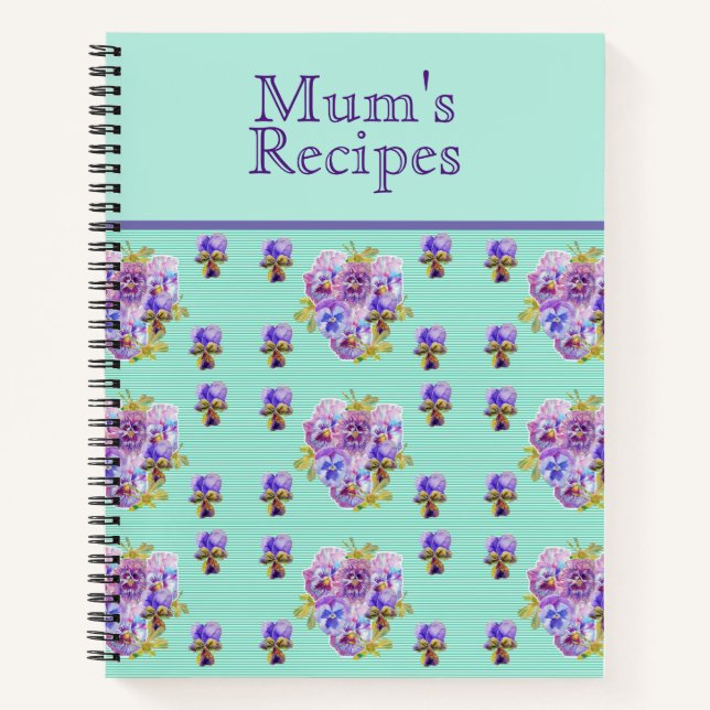 Pansy Flower floral Mom Recipe Journal Notebook (Front)