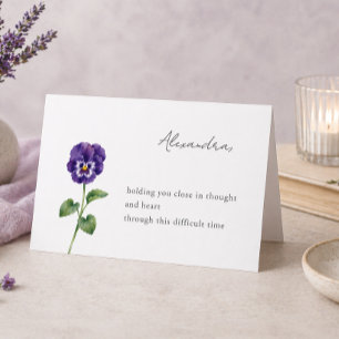 Pansy Flower Personalised Sympathy Card with Name
